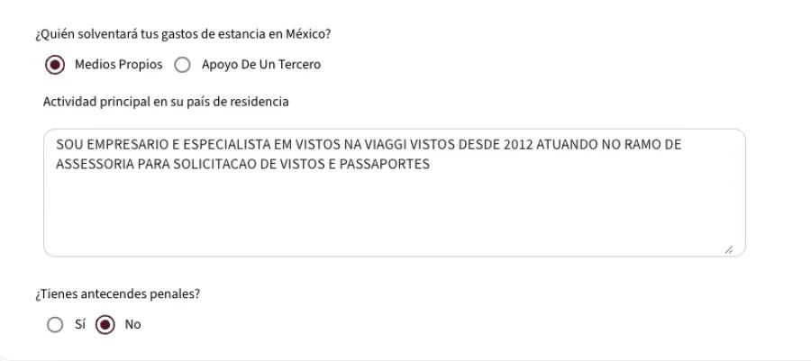 Imagem dados profissionais visto mexico