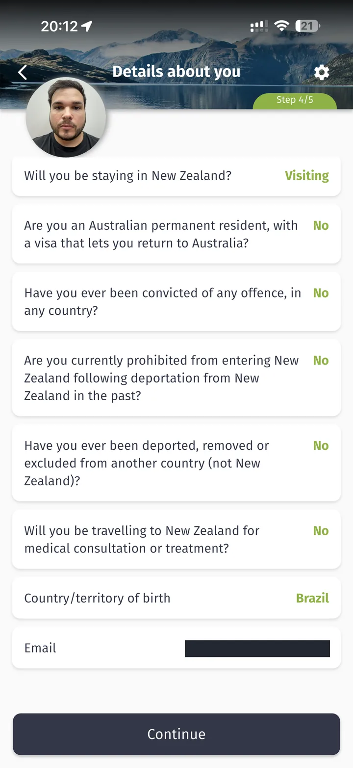 Tela do NZeTA com e-mail informado e resumo das respostas